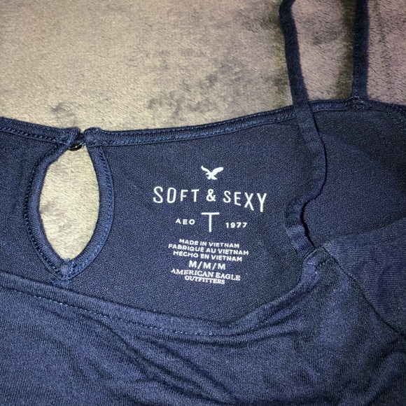 American Eagle Blue Cold Shoulder T-Shirt - Picture 3 of 4